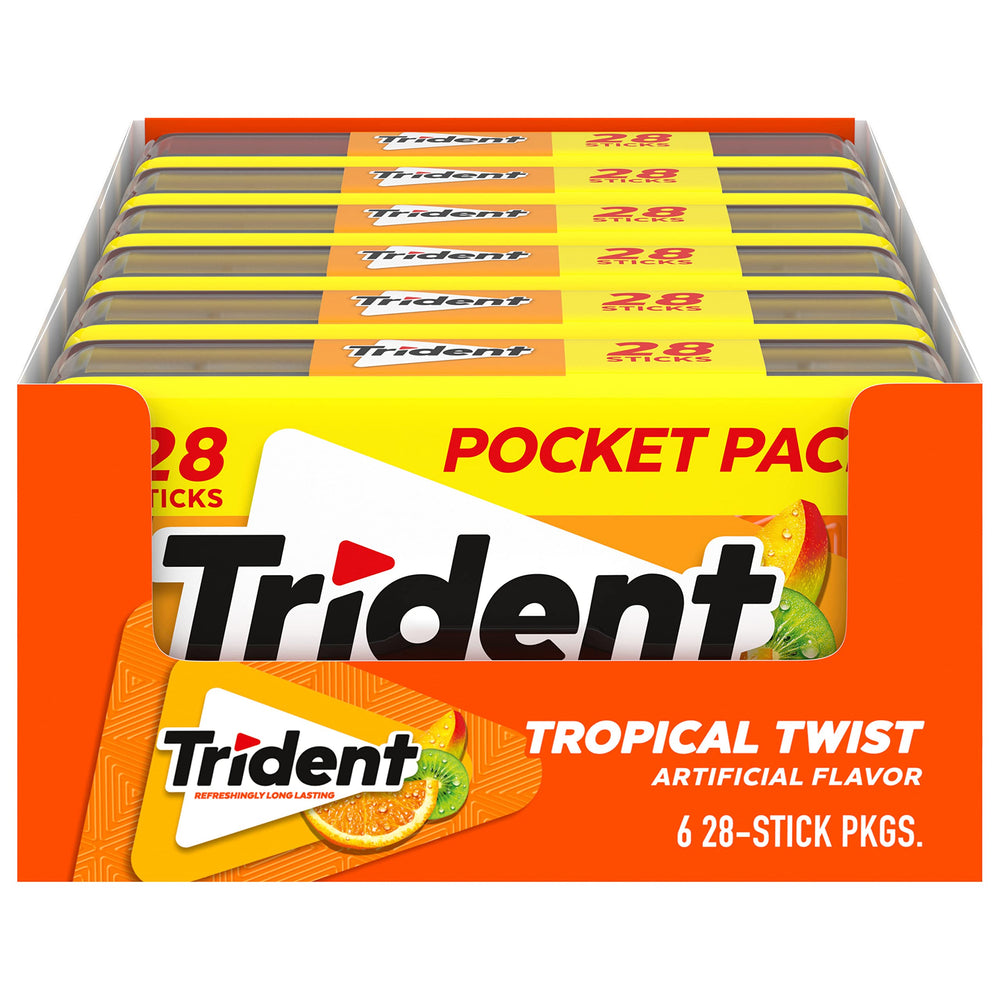 Trident Tropical Twist gum front view shows grab-and-go freshness.