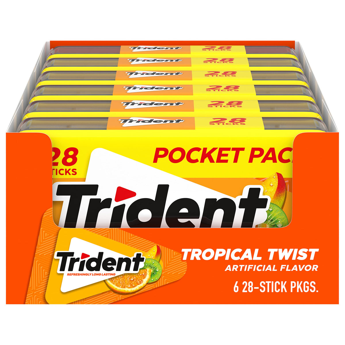 Trident Tropical Twist gum front view shows grab-and-go freshness.