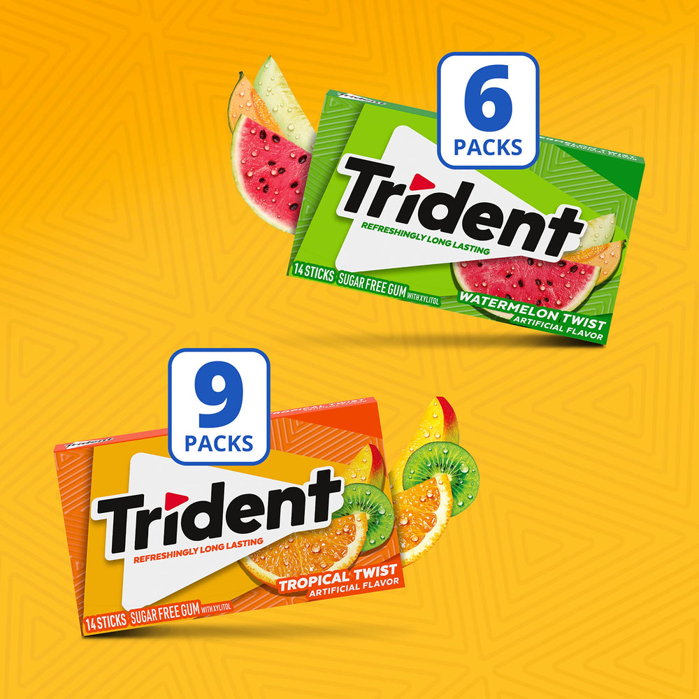 Trident Tropical Twist pack label highlighting fruit-forward flavor.