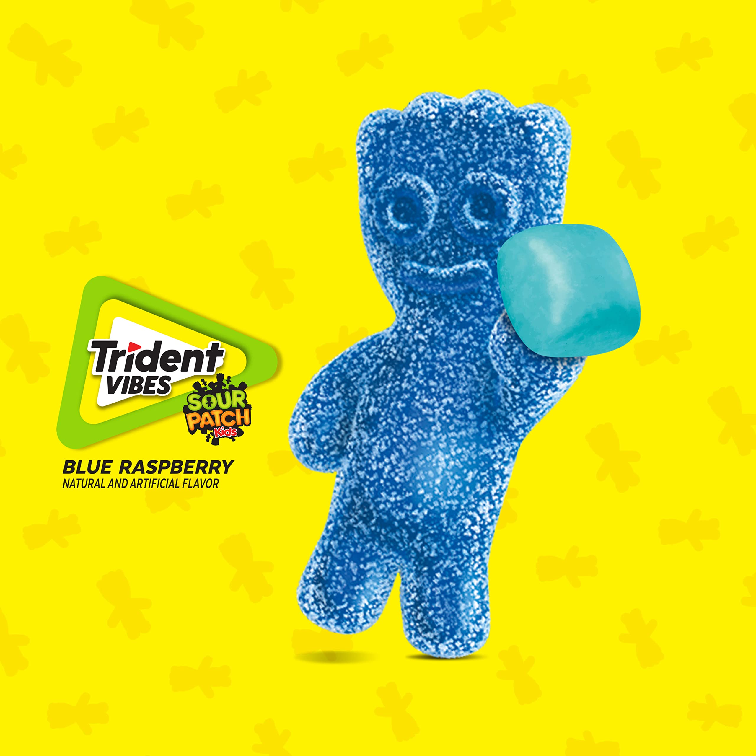 Trident Vibes blue raspberry flavor, long-lasting chew option.