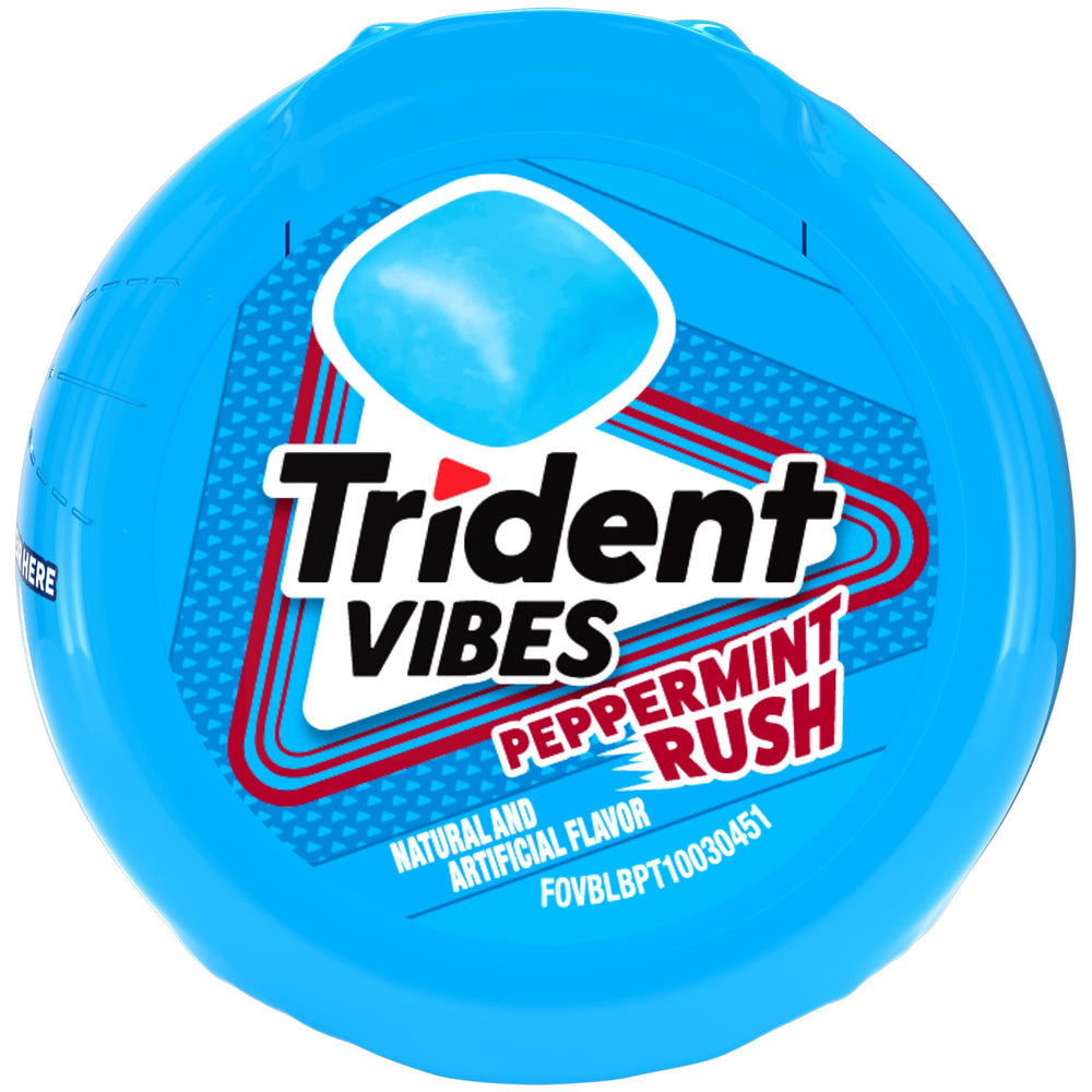 Trident Vibes Peppermint Rush bottle with friends sharing flavor moments.