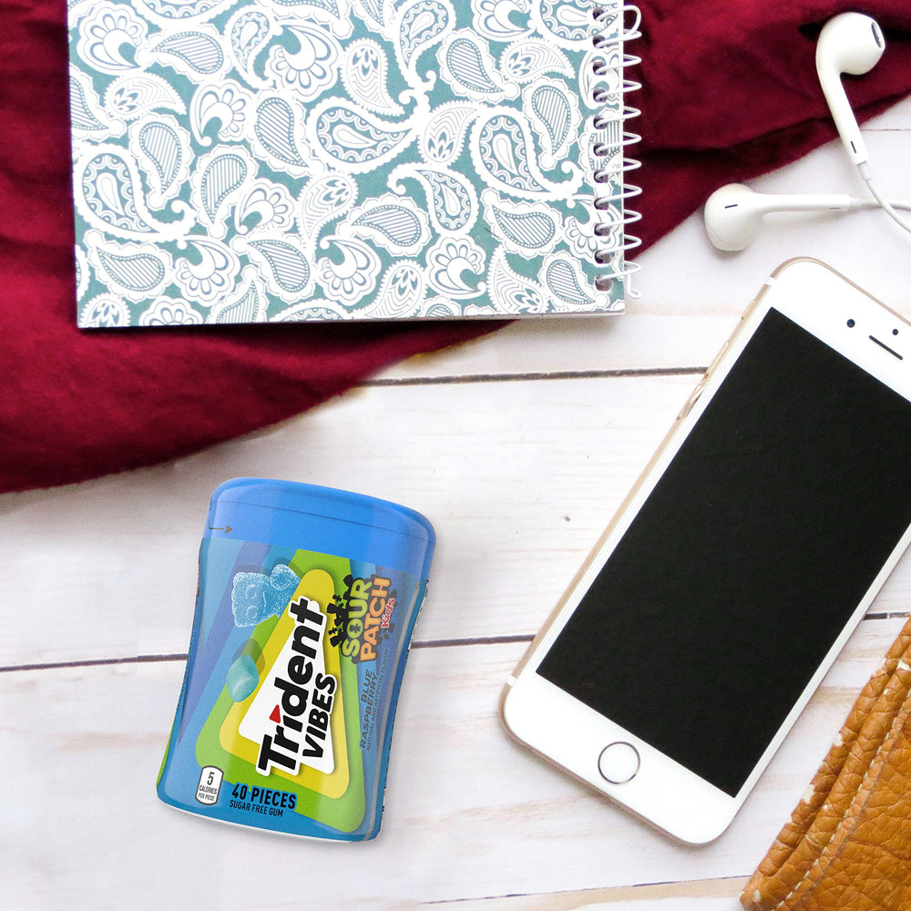 Trident Vibes portable gum bottle, ideal for travel.