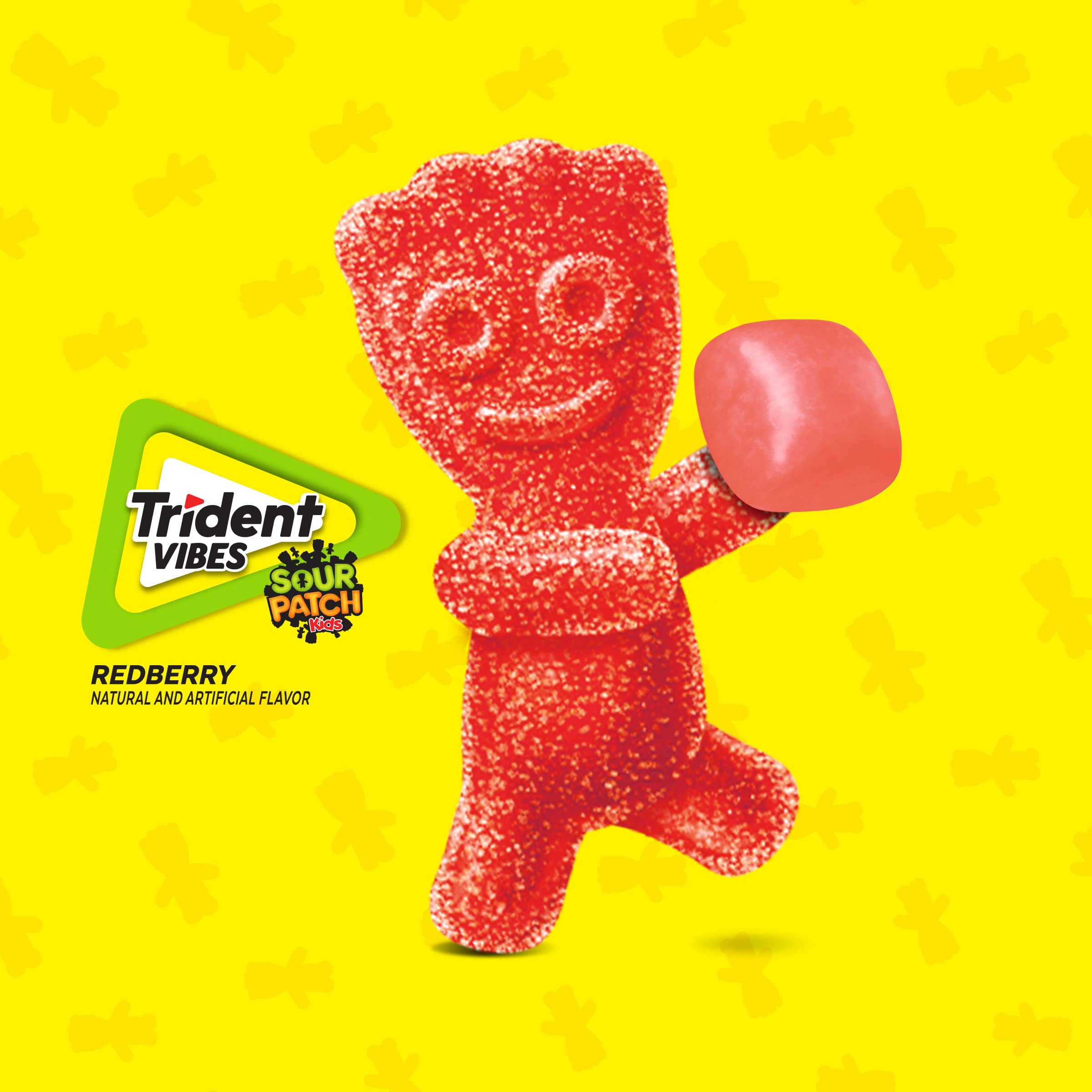Trident Vibes Sour Patch Kids Redberry gum in mouth.