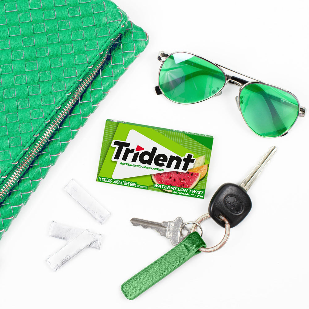 Trident Watermelon Twist desk-drawer ready pack scene.