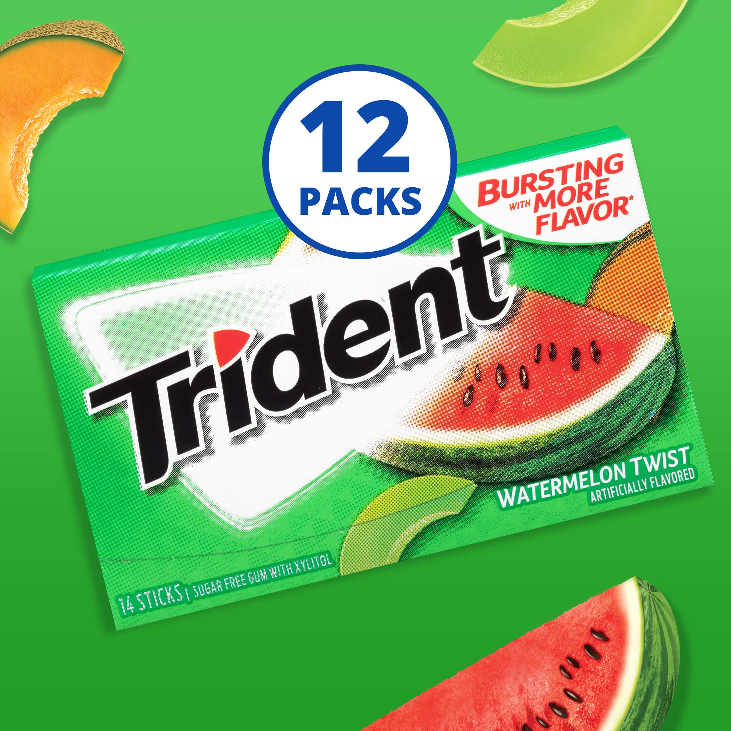 Trident Watermelon Twist pack top-view with vibrant packaging.