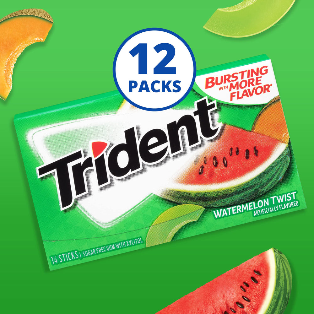 Trident Watermelon Twist pack top-view with vibrant packaging.