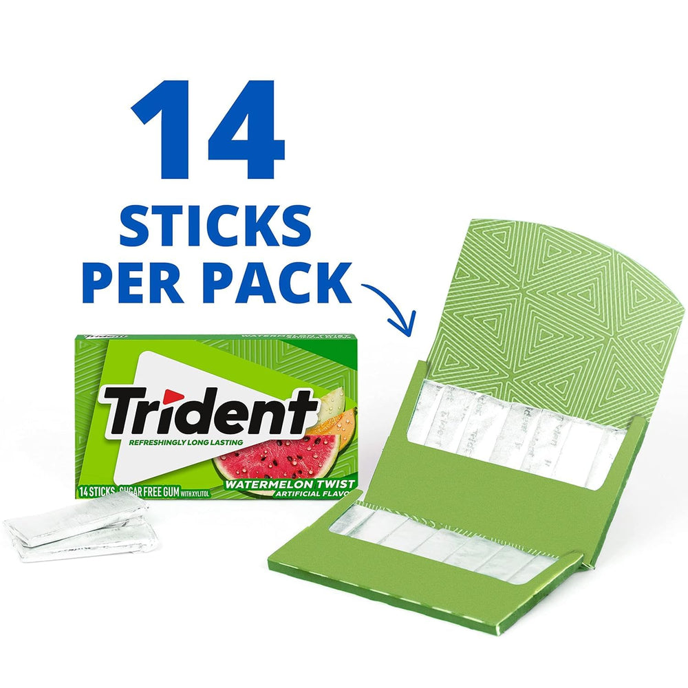 Trident Watermelon Twist xylitol graphic highlighting sugar-free formula
