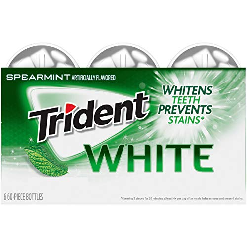 Trident White Spearmint after-meal use illustration suggests stain prevention.