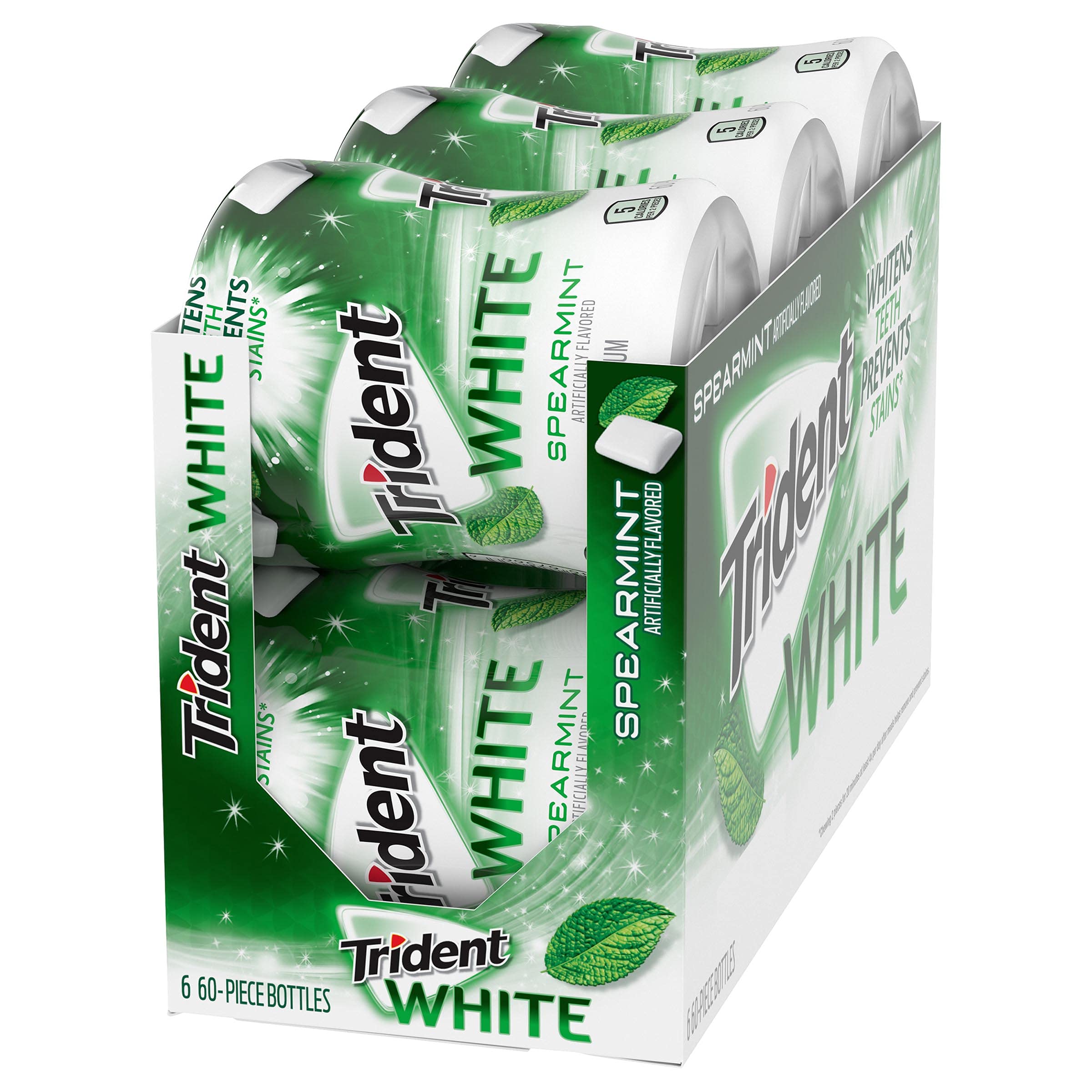 Trident White Spearmint gum pieces close-up indicating after-meal use.