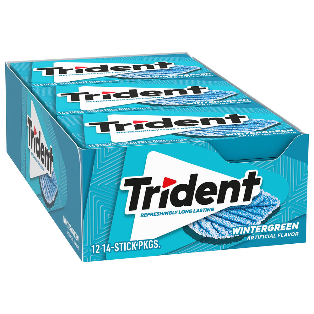 Compact packaging of Trident Wintergreen Sugar Free Gum suits travel.