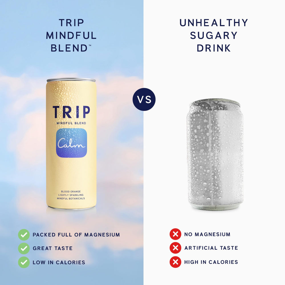 TRIP Lightly Sparkling mocktail idea suggesting easy mixing into drinks.