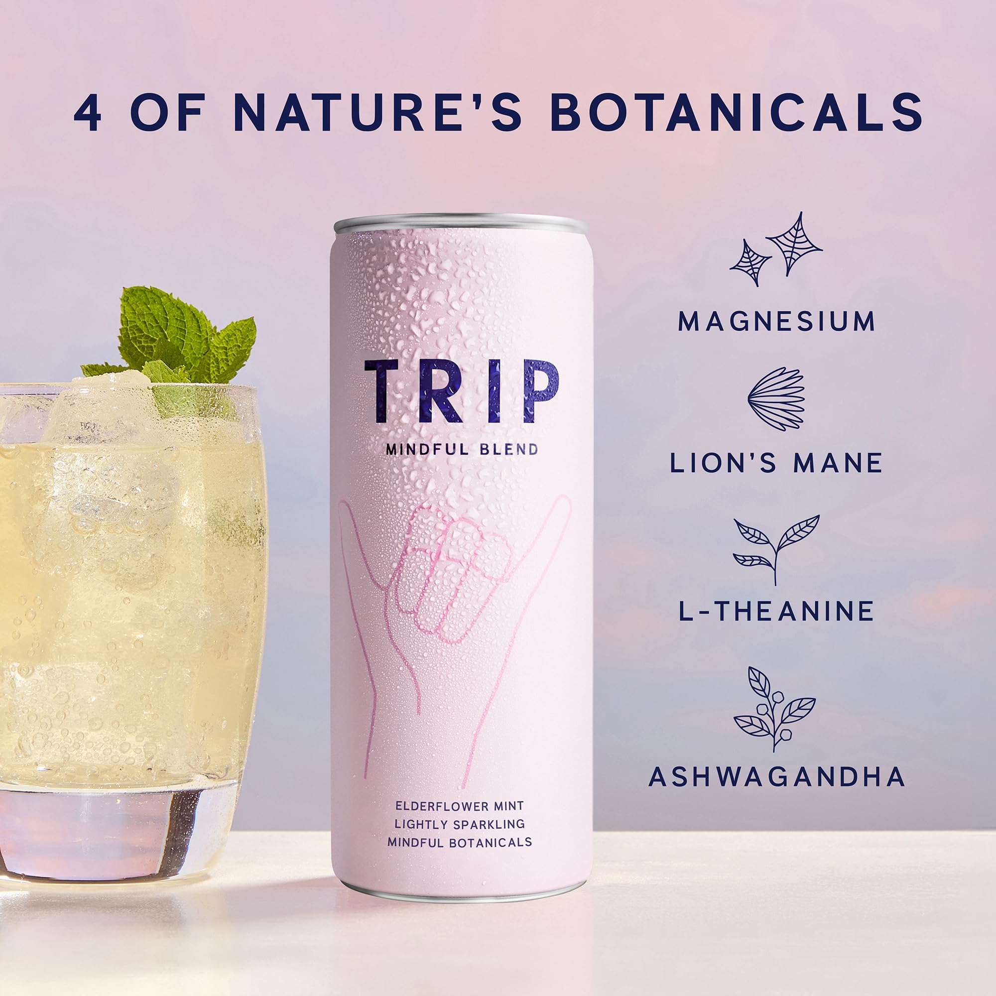 TRIP Lightly Sparkling pour into a glass for a refreshing alcohol-free moment.