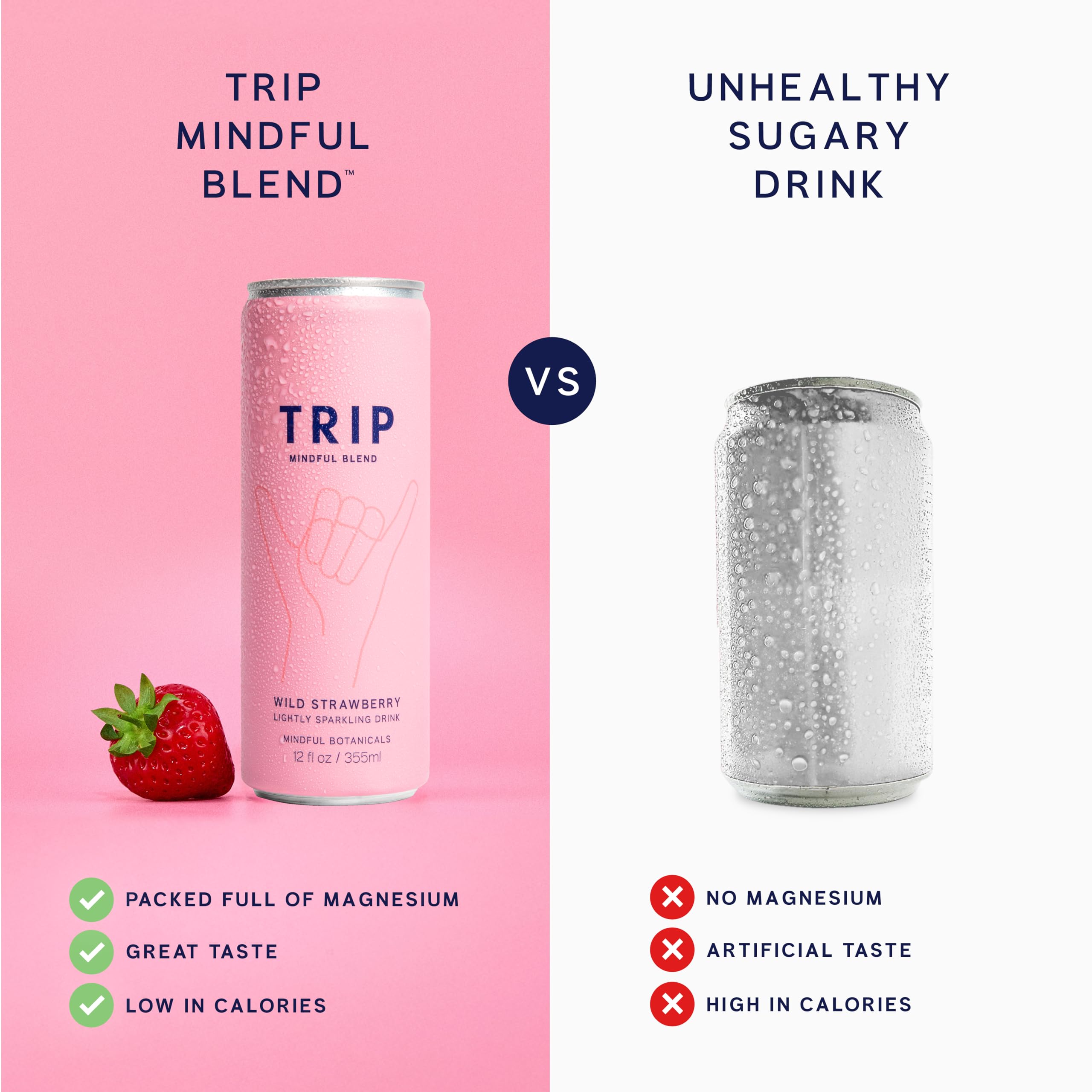 TRIP Lightly Sparkling twelve-pack display highlighting low calories and no added sugar.