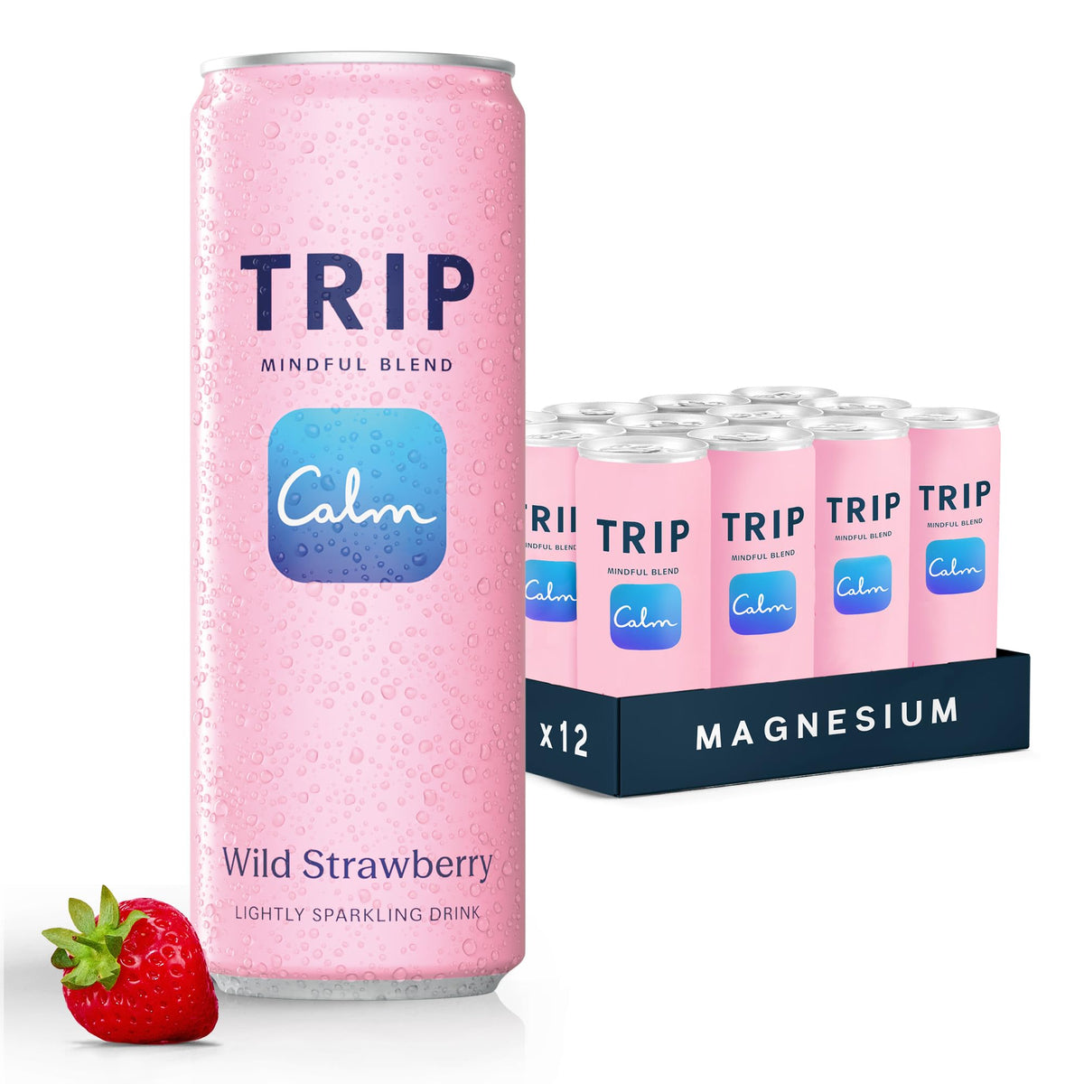 TRIP Lightly Sparkling Wild Strawberry can for a refreshing mindful moment.