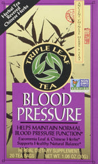 Triple Leaf Blood Pressure Tea bags close-up leaves, inviting aromatic herbal brew.