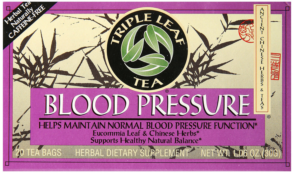 Triple Leaf Tea Bags for Blood Pressure box displayed for daily wellness use.