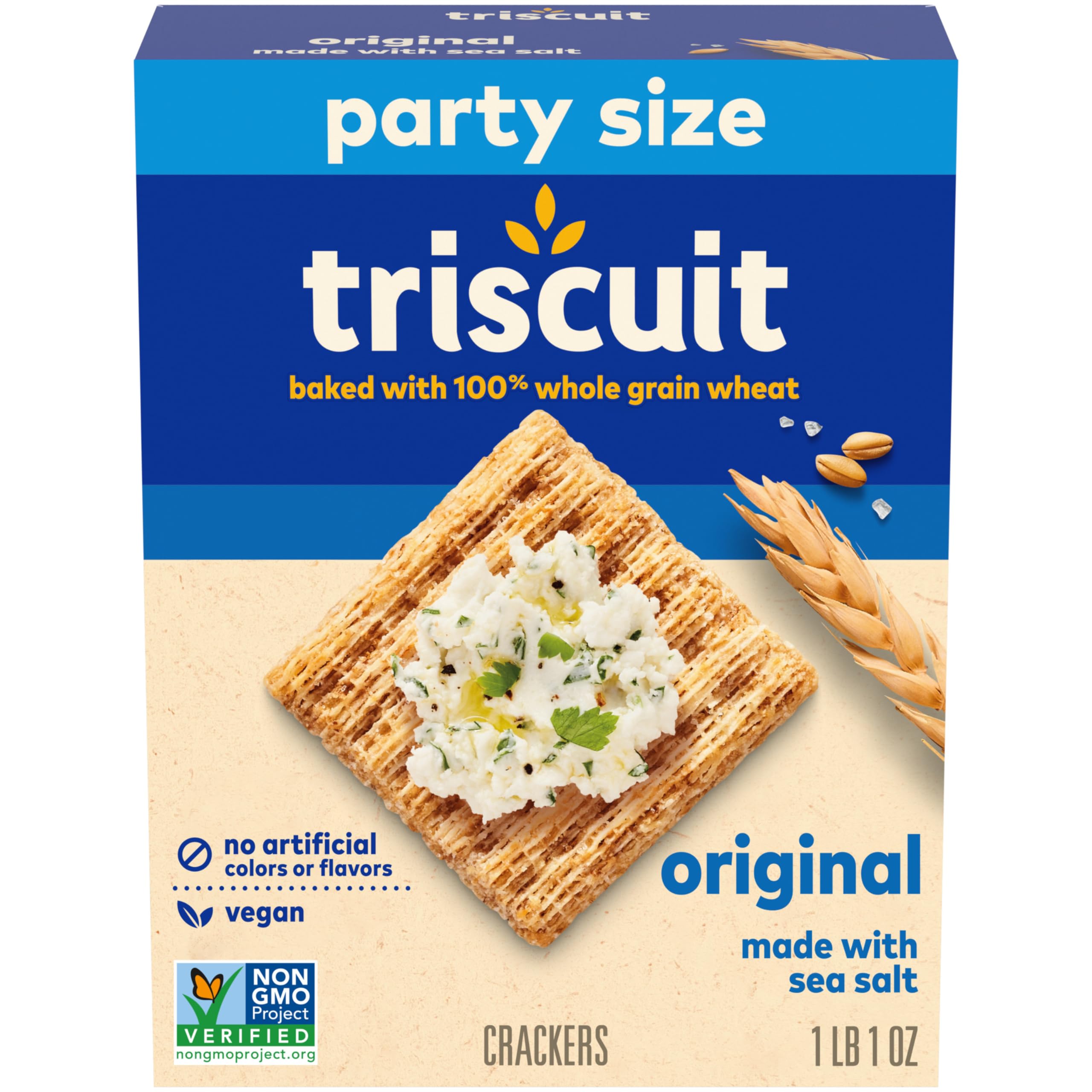 Triscuit Original packaging in a 17 oz box, ideal for gatherings.