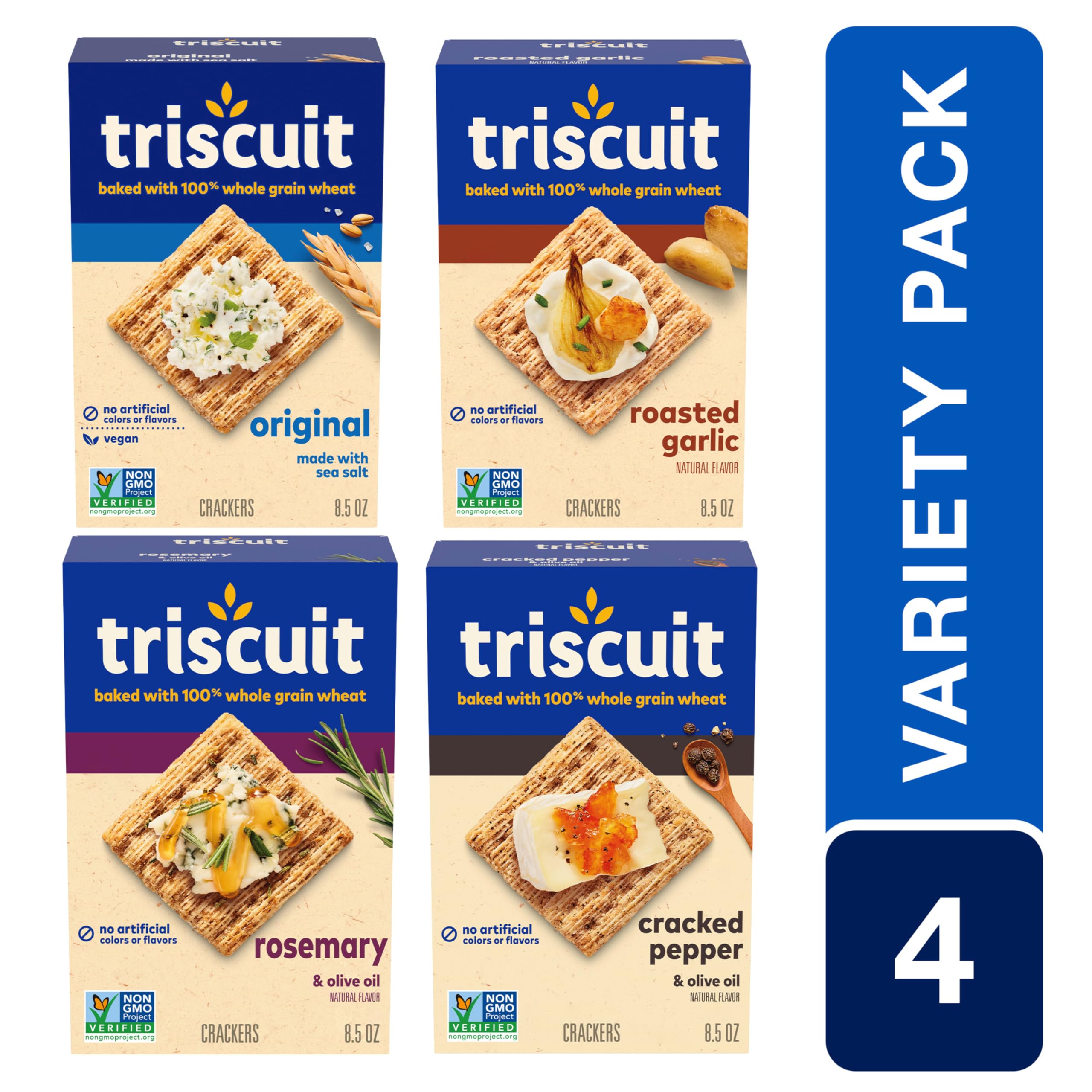 Triscuit Roasted Garlic crackers with toasty notes for flavorful bites.