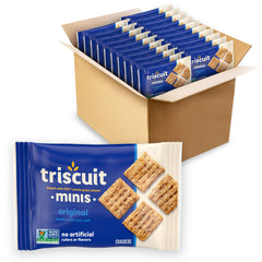 Triscuit Minis Original Whole Grain Wheat crackers in a front-pack view for grab-and-go.
