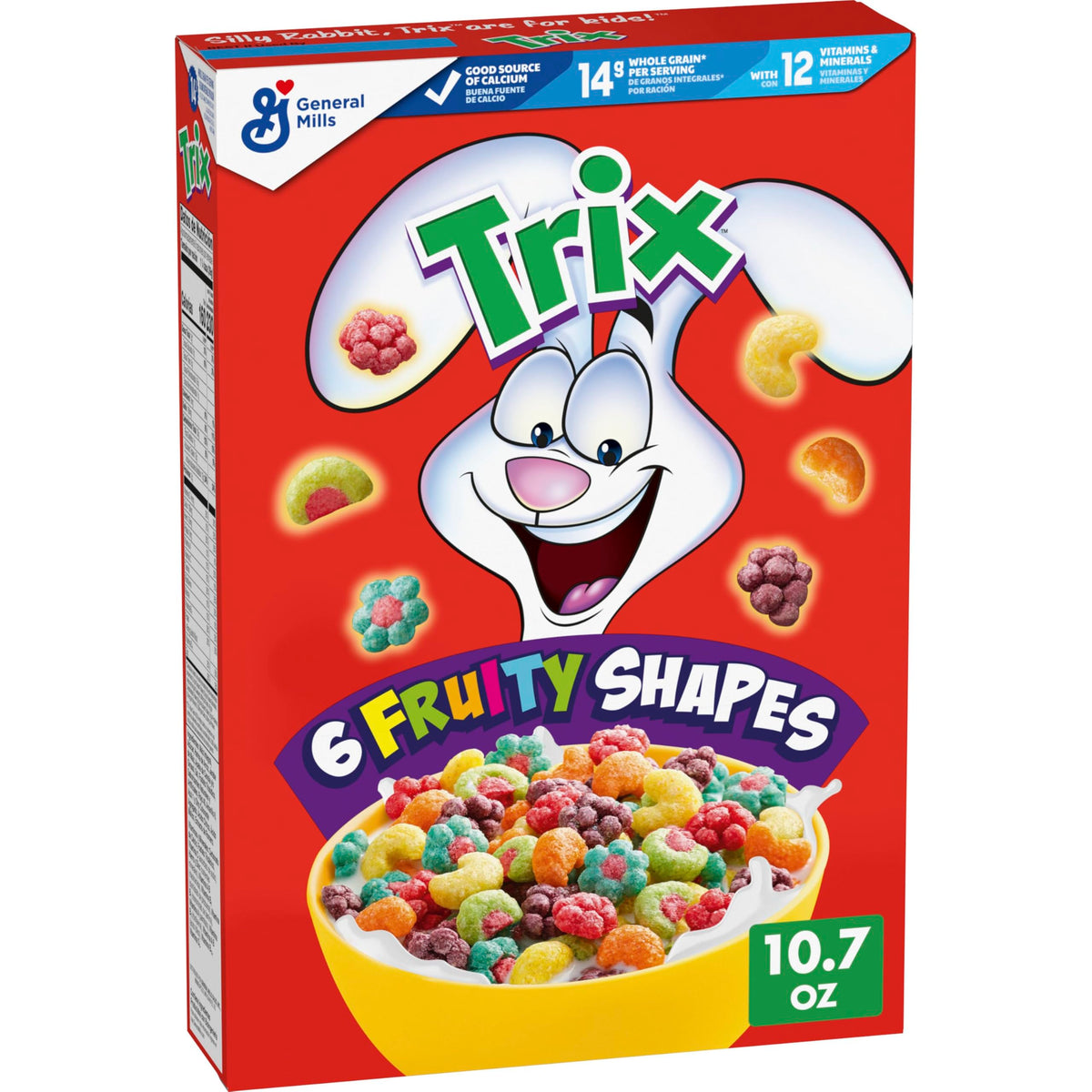 Trix six-fruity shapes cereal in a bowl, a colorful breakfast option kids love.