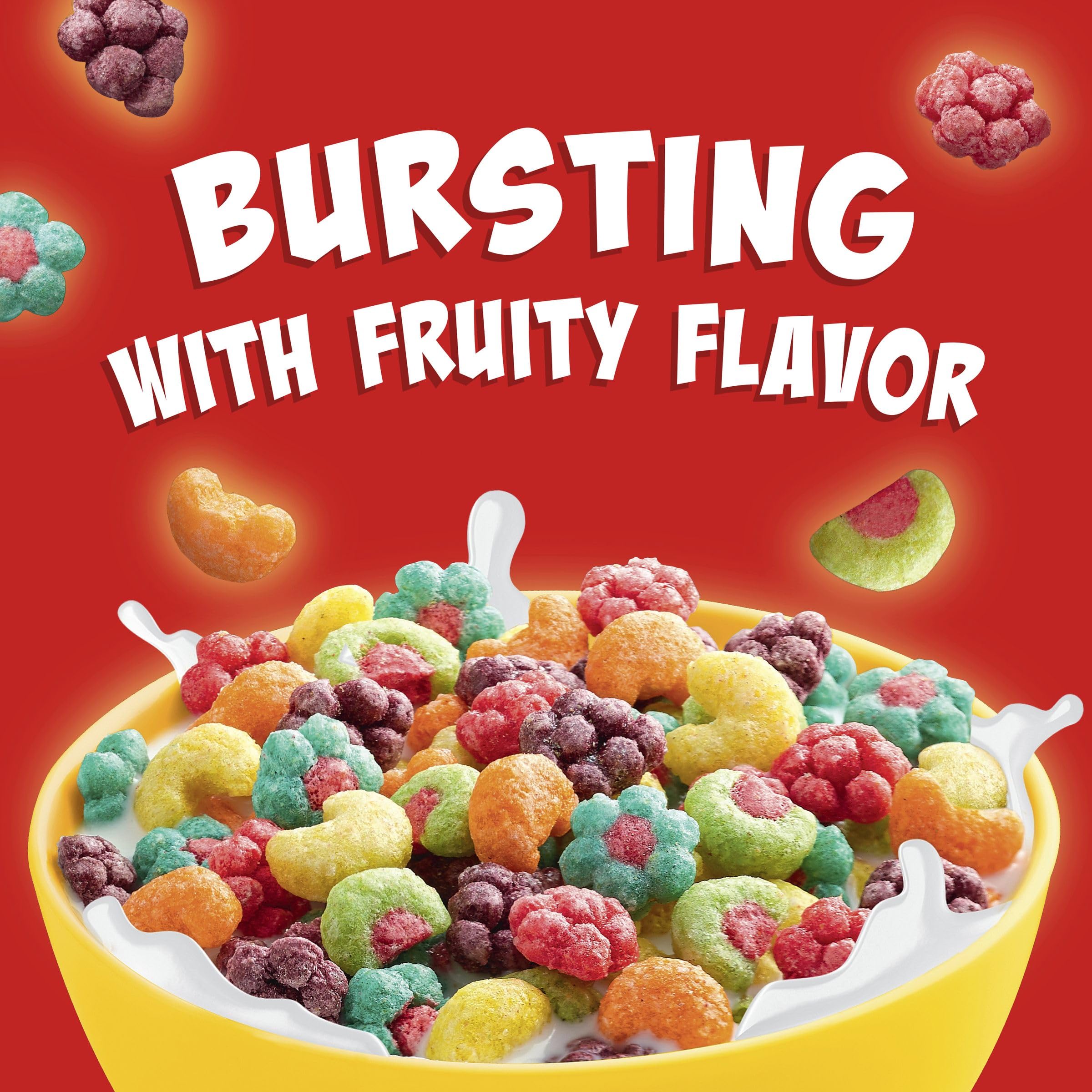 Close-up of Trix fruity shapes showing vibrant colors and texture.