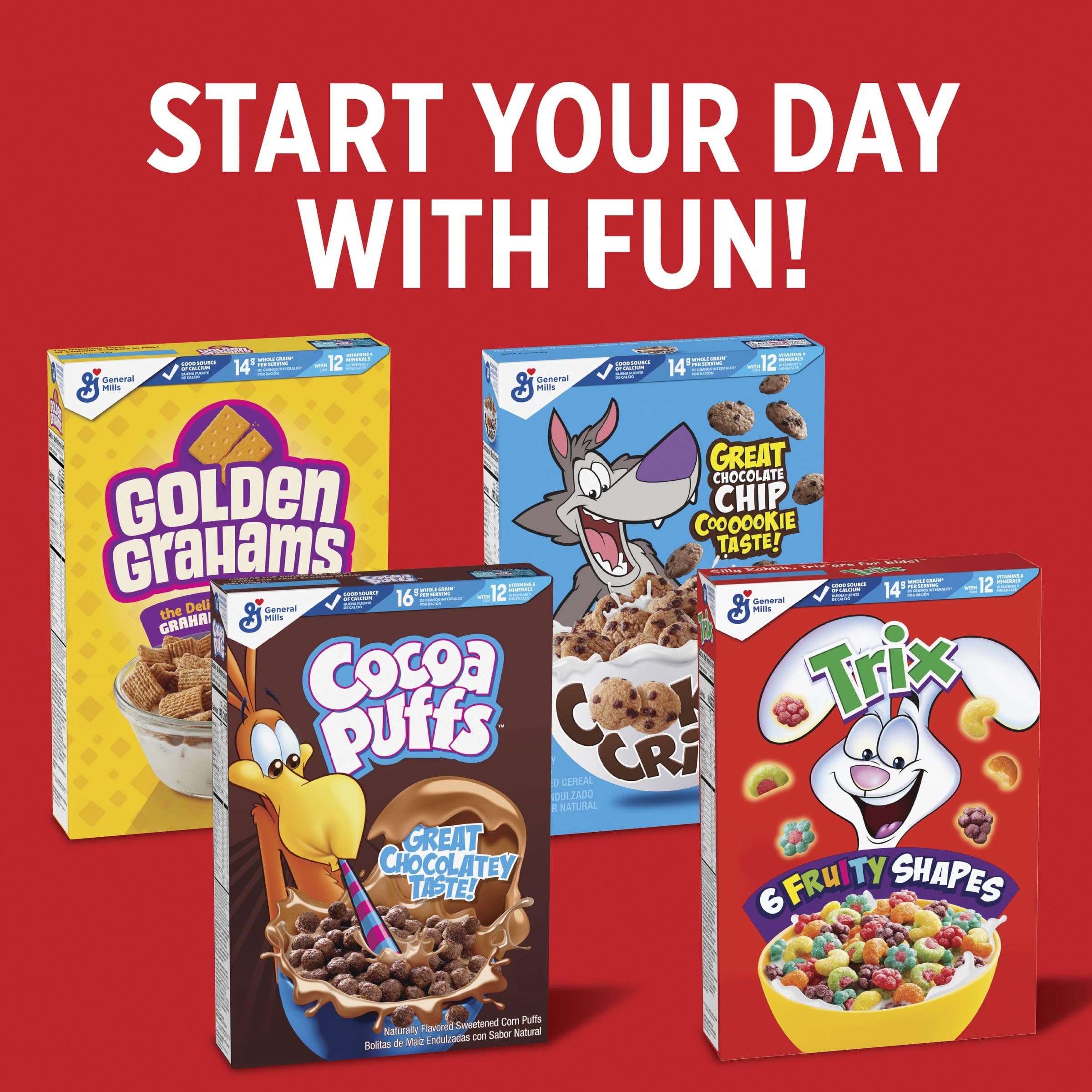 Trix cereal with milk and colorful shapes for kids.