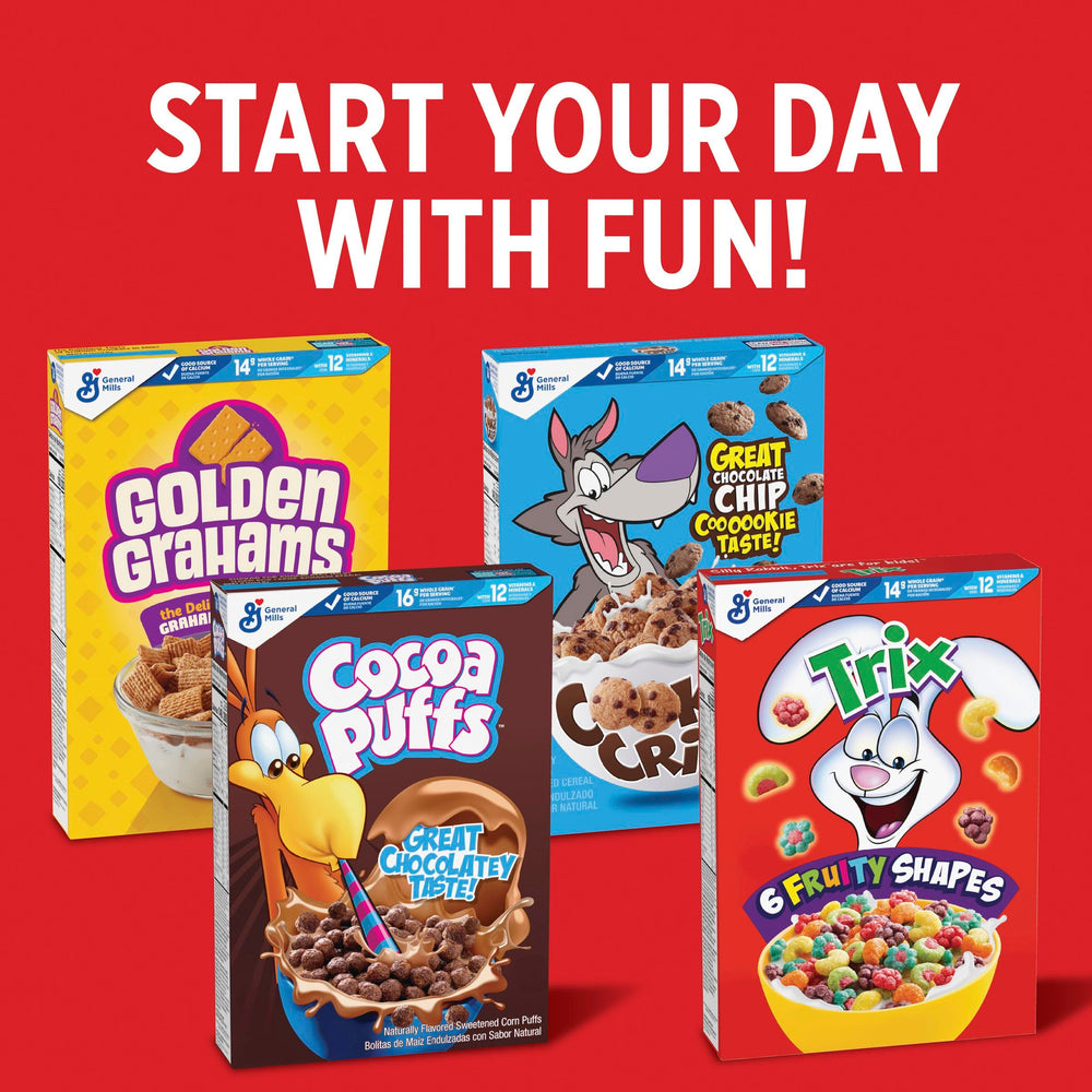 Trix cereal with milk and colorful shapes for kids.