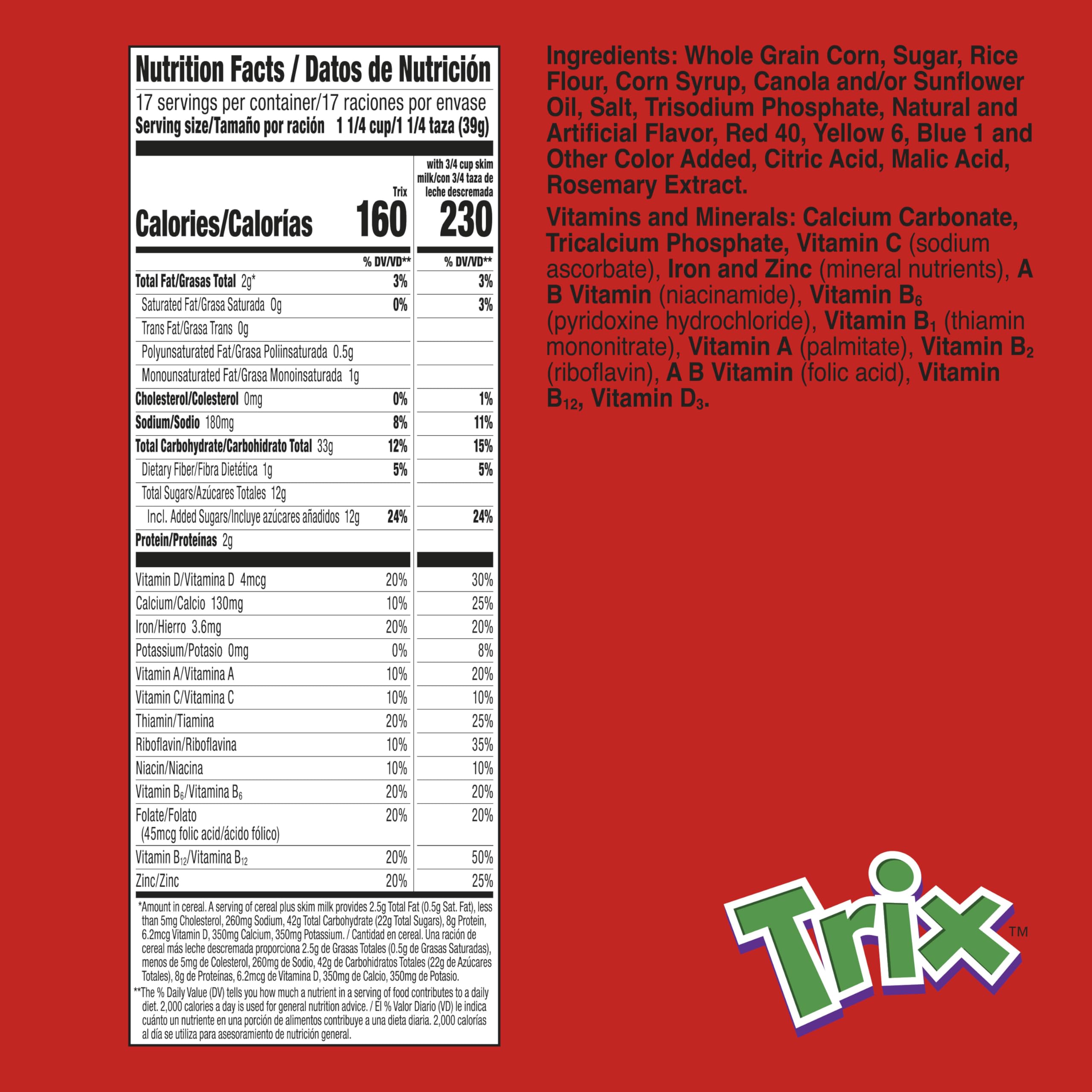 Trix being poured into a bowl showing vibrant fruity cereal