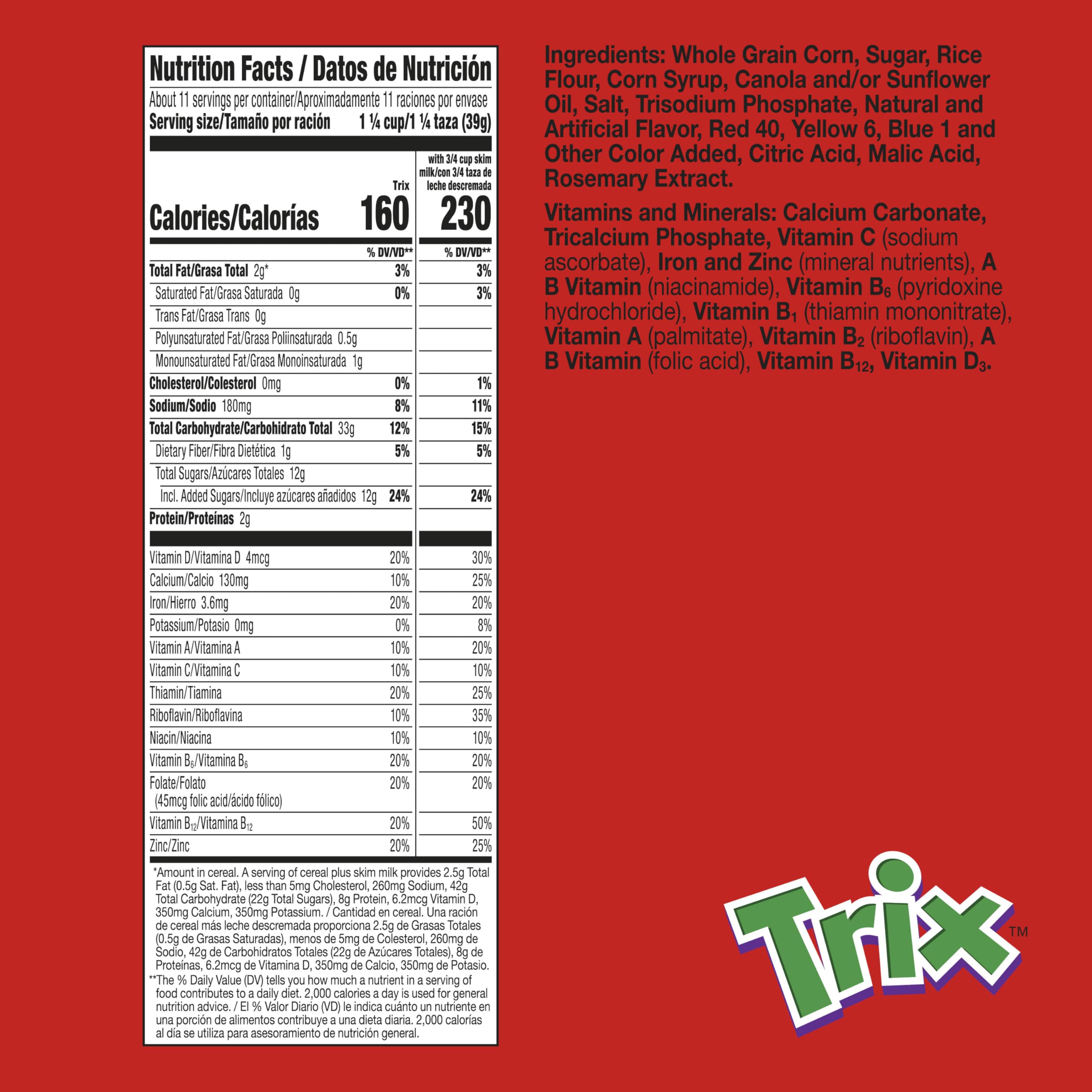 Trix six fruity shapes close-up ready for a fun kids' breakfast.