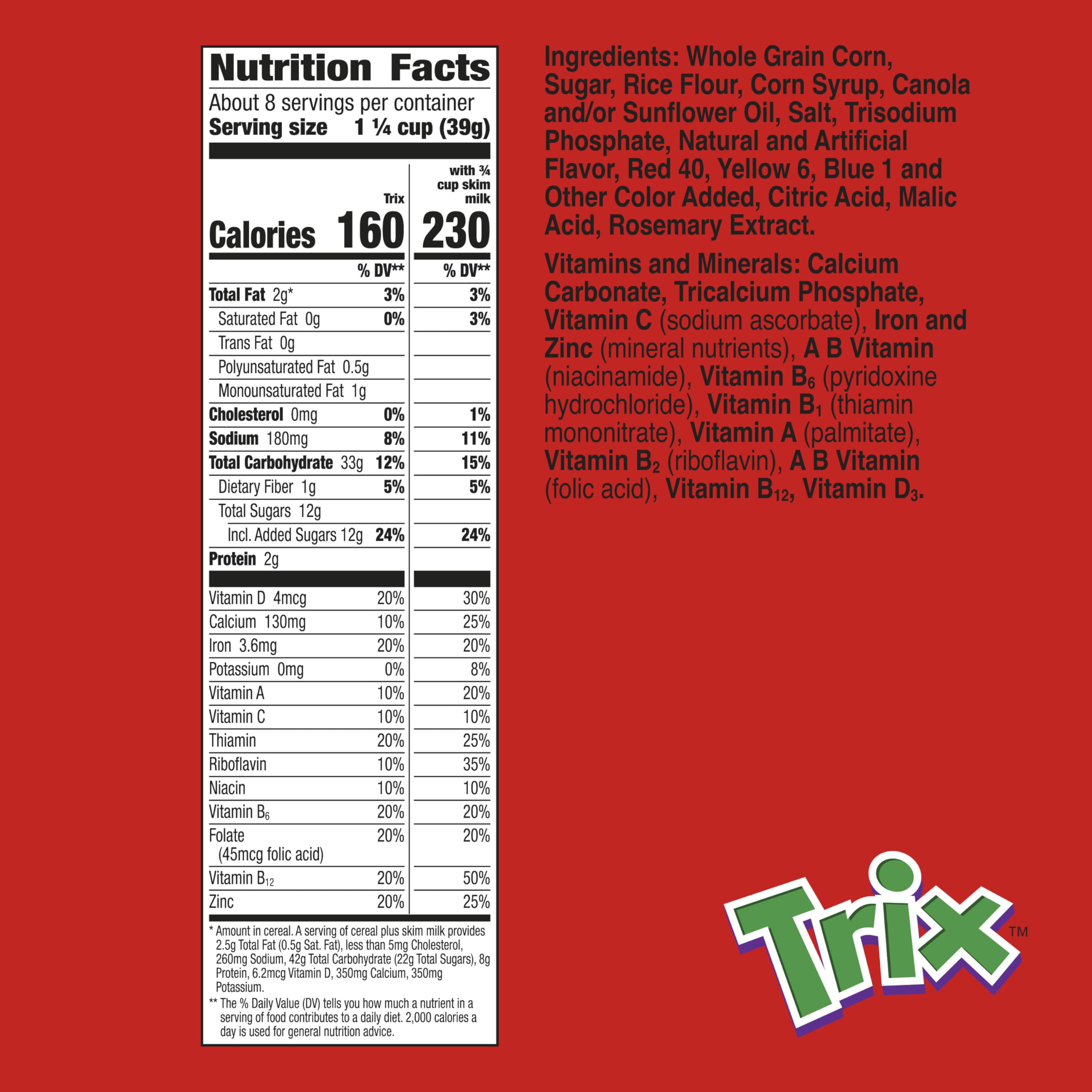 Trix whole grain corn puffs, hearty and flavorful breakfast base.