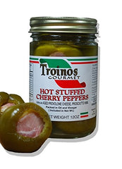 Troino's Gourmet hot stuffed cherry peppers with prosciutto and provolone, ideal antipasto.
