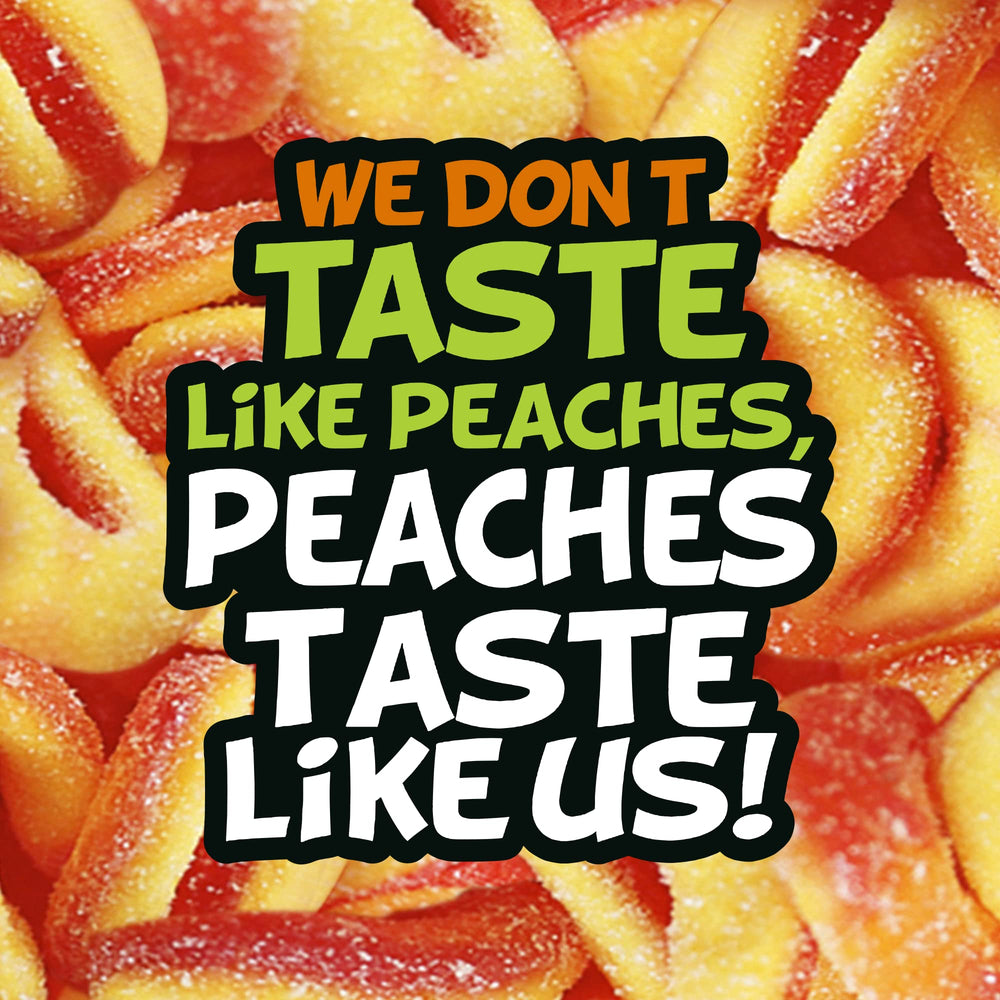 Open 5-pound Trolli Peachie O's bag reveals bright peach rings.