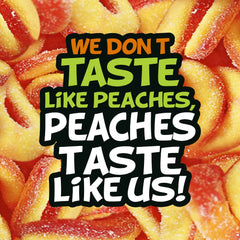 Open 5-pound Trolli Peachie O's bag reveals bright peach rings.