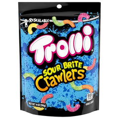 Trolli Sour Brite Crawlers cherry-lemon close-up: bold tangy bite