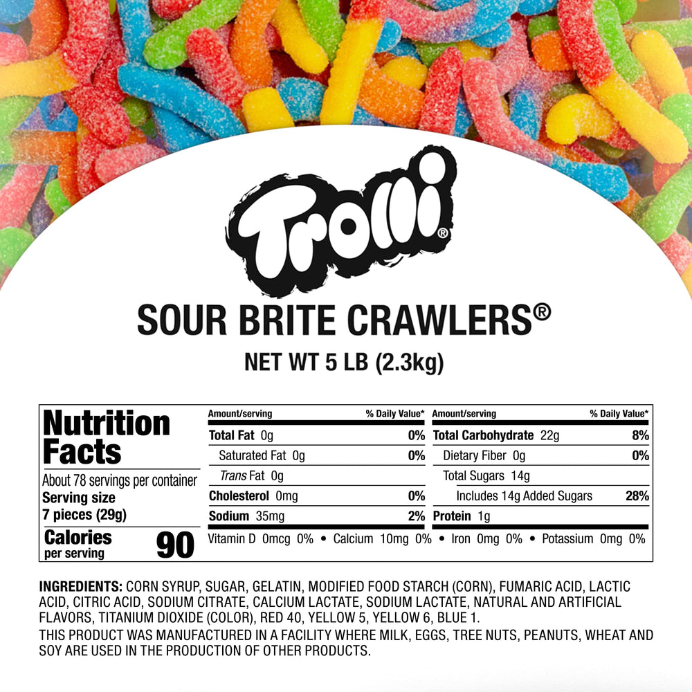 Close-up of Trolli flavors: cherry-lemon, strawberry-grape, orange-lime.