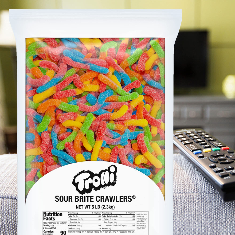 Assorted Trolli crawlers on a serving plate.