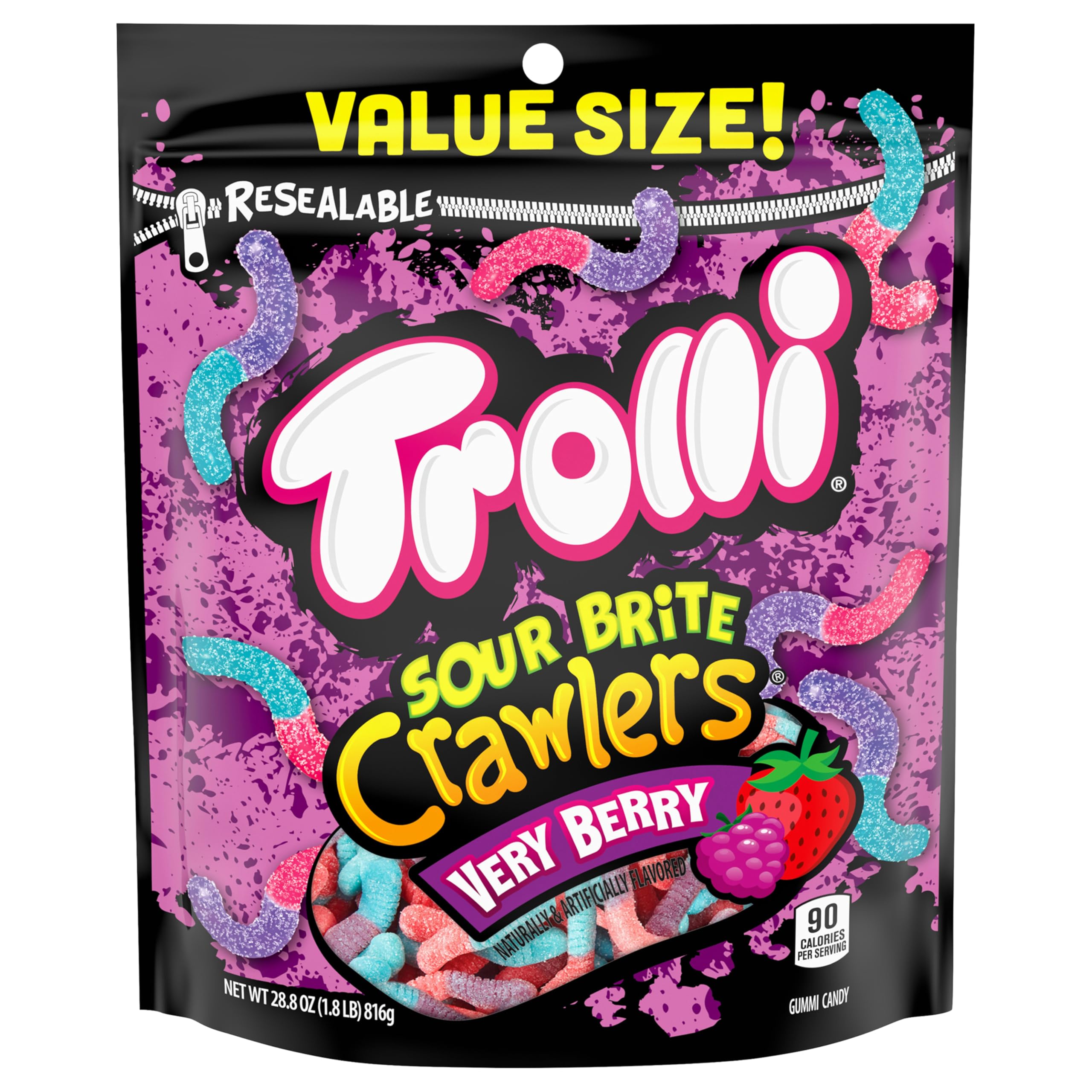 Trolli Sour Brite Crawlers Very Berry bag with vibrant colors for bold snacking.