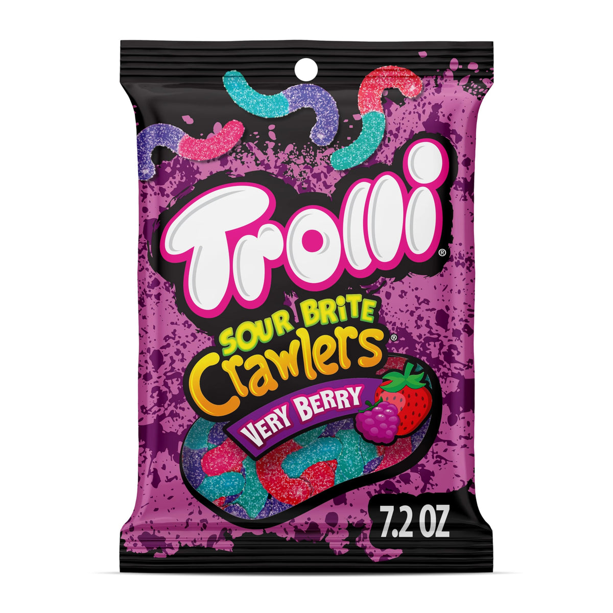 Trolli Sour Brite Crawlers Very Berry pack shows bold flavors for sharing.