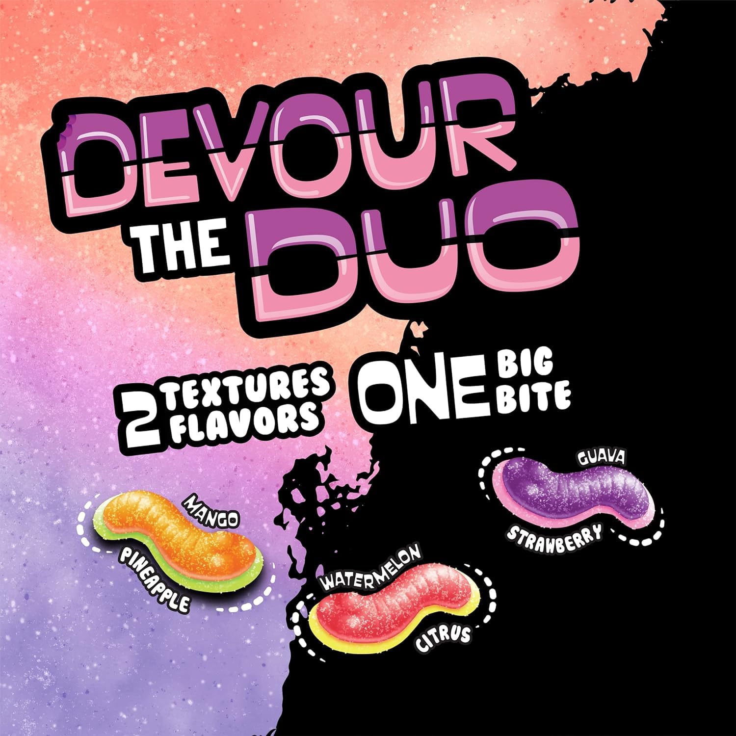 Trolli Sour Brite Duo Crawlers Mango Pineapple flavor close-up reveals tangy tropical notes
