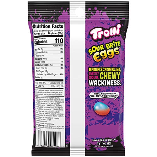 Trolli Sour Brite Eggs candy shell closeup showing chewy, tart bite.