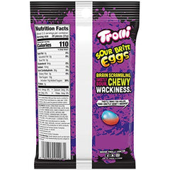 Trolli Sour Brite Eggs candy shell closeup showing chewy, tart bite.