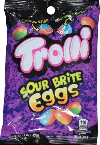 Trolli Sour Brite Eggs hatch in mouth, playful texture for tasting moments.