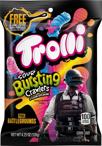 Two-texture Trolli candy with sour shell and juicy center for extra fun.