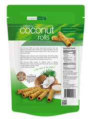 Close-up of Tropical Fields Crispy Coconut Rolls on plate for a dairy-free snack.