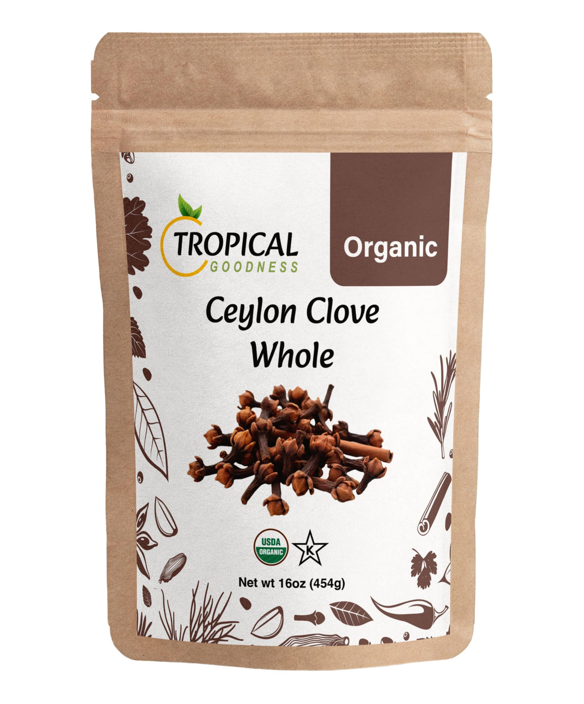 Tropical Goodness whole organic cloves in a jar enhancing everyday cooking.