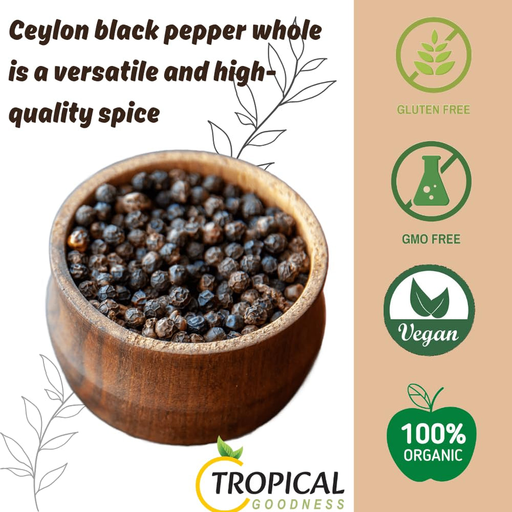 Tropical Goodness Organic Black Peppercorns rub for searing meats with vibrant heat.