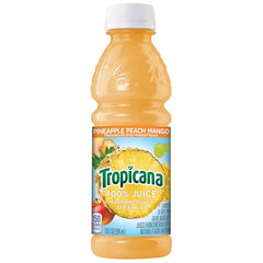 Tropicana 100% juice bottle close-up with natural flavors.