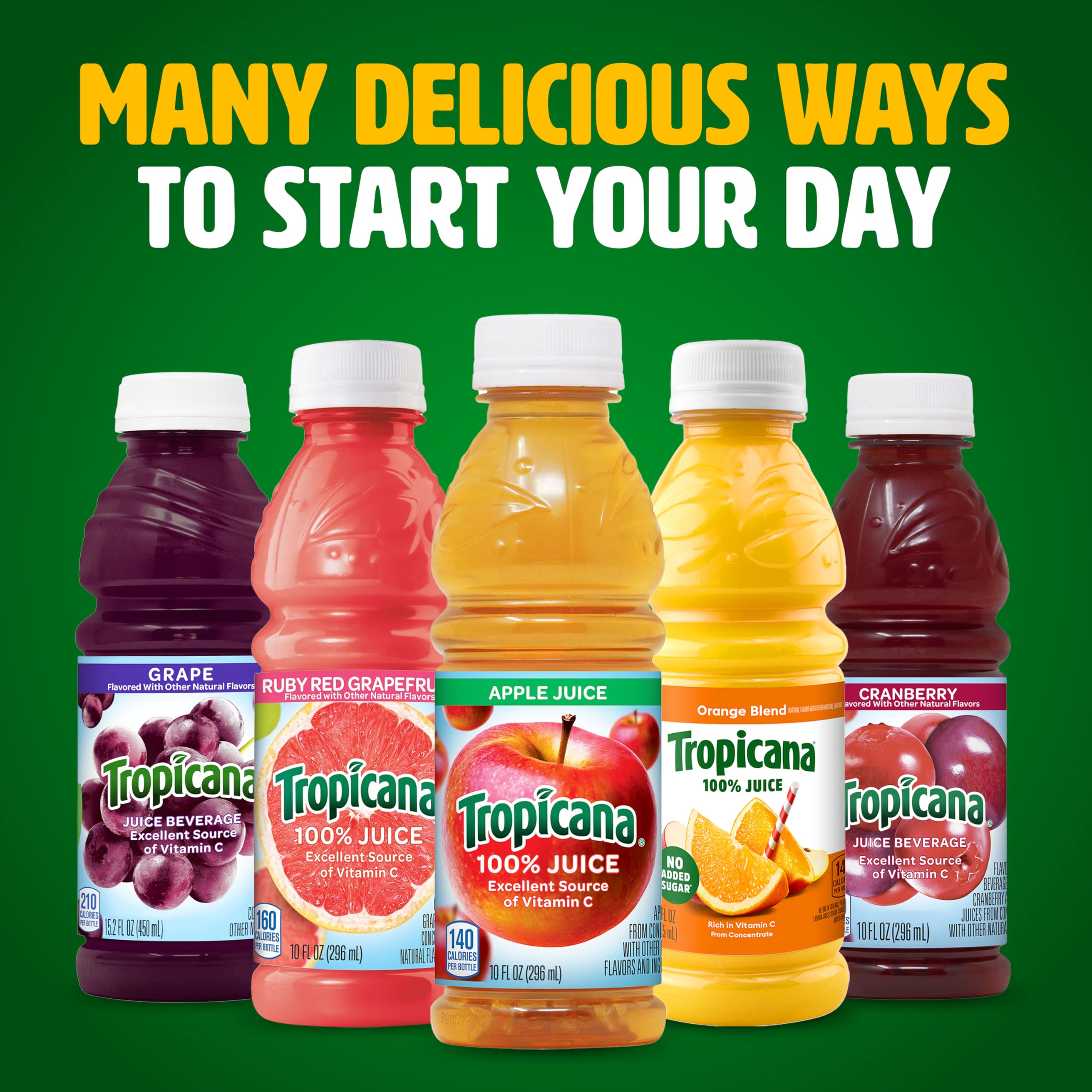 Tropicana Apple Juice 10oz bottle stacked in fridge, ready to chill