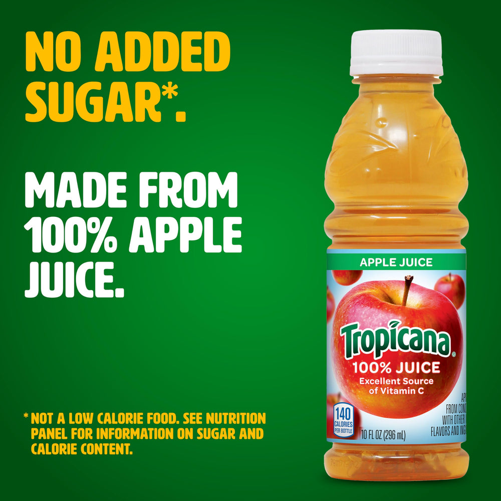 Tropicana Apple Juice 10oz pack on kitchen counter, ready for family breakfast