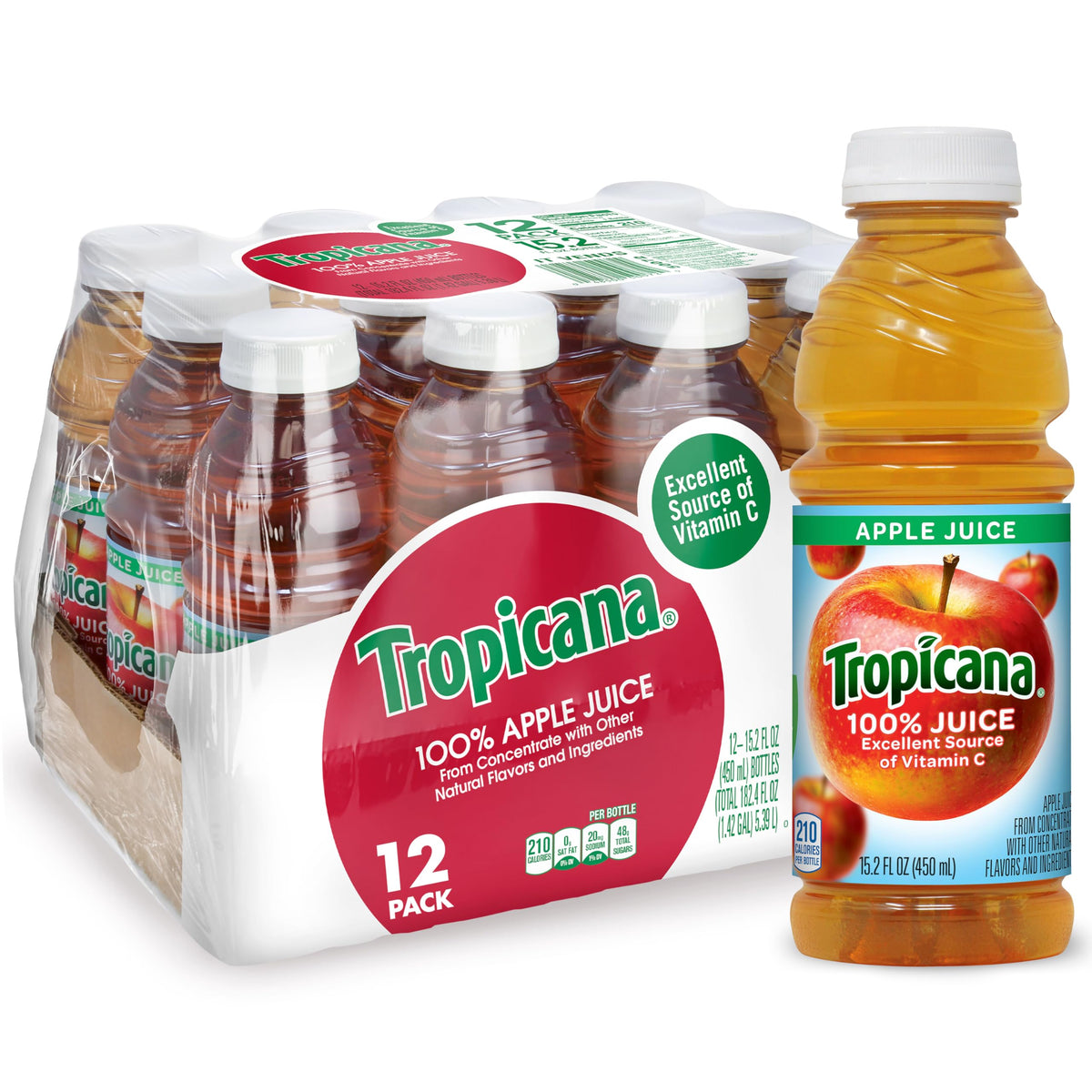 Tropicana 12-bottle pack of Apple Juice ready for family hydration.